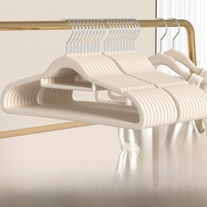 Non-Slip Flocking Clothes Hangers Space Saving Seamless Velvet Hangers With Metal Hook For Home Closet Wardrobe Organization Women Men Clothes