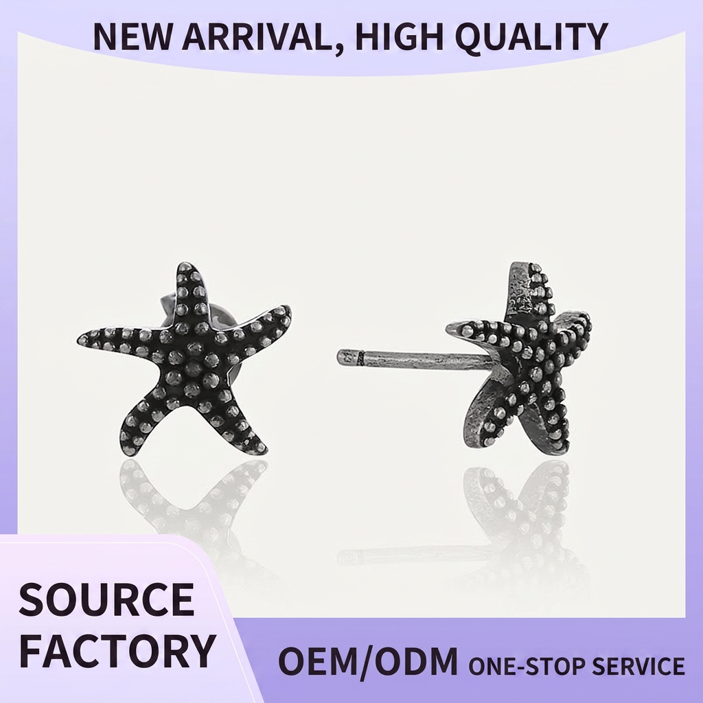 Starfish Stud Earrings Antique Silver Plated Copper With 925 Sterling Silver Earring Post Vintage Ocean Style Women