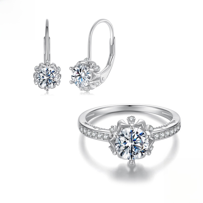 Luxury 925 Sterling Silver Moissanite Jewelry Set D Color VVS1 Round Cut Ring And Earrings Set For Women Engagement Wedding Anniversary With GRA Certificate