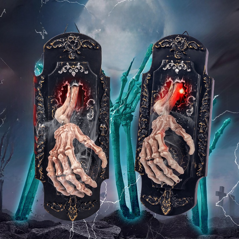 Halloween Skeleton Hand Spray Doorbell With Light Sound Sensor Ghost House Party Haunted Decoration Horror Devil Claw Plastic Electronics Hanging Ornament