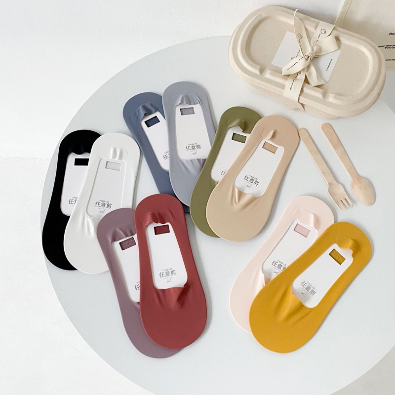 Women Ice Silk Invisible Socks Non-slip Seamless Shallow Mouth Boat Socks Cuttable Cotton Sole Thin No Show Socks For Summer Daily Casual Wear