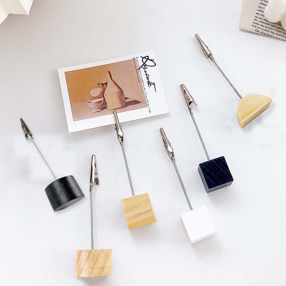 Wooden Base Memo Clip Holder Pine Wood With Metal Alligator Clip For Desktop Photos Cards Message Notes Wedding Party Decorations Home Office Tabletop Ornaments