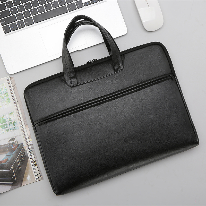 Minimalist Laptop Bag Large Capacity PU Leather Briefcase Waterproof Shockproof Handbag For 15.6 Inch Computer Business Commuting Handbag For Men