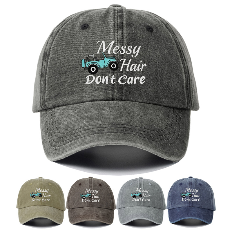Washed Cotton Baseball Cap Messy Hair Don't Care Embroidered Vintage Denim Hat Sun Protection Adjustable Casual Trucker Cap for Men Women