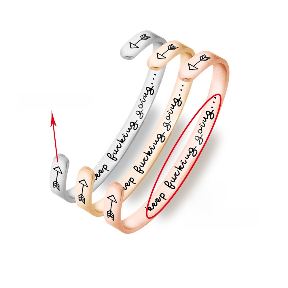 6mm Stainless Steel Inspirational Open Cuff Bracelets For Women Men Personalized Engraved Keep Fucking Going Motivational Quote Bangle Jewelry Gift