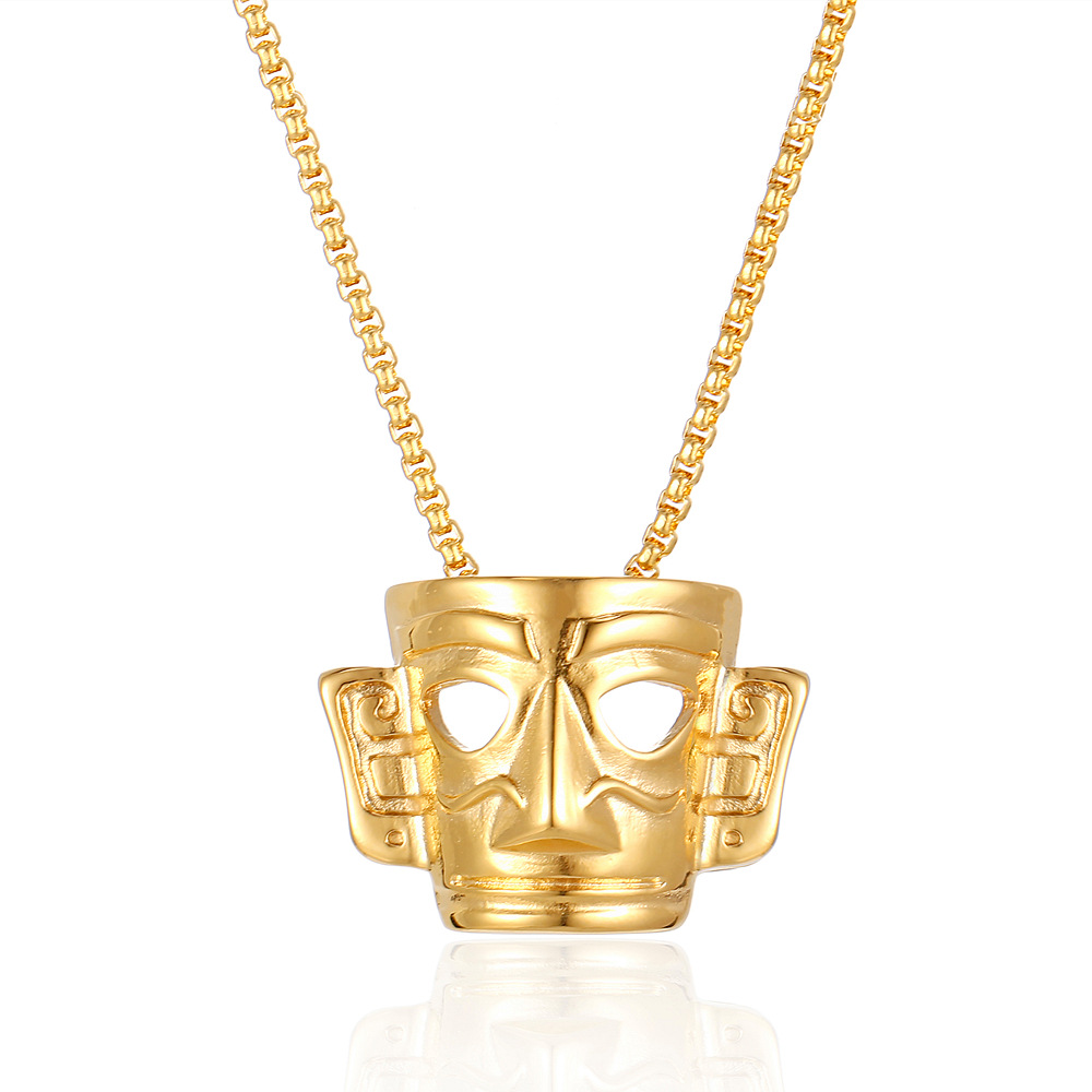 Vintage Mystery Mask Pendant Necklace Titanium Steel Retro Totem Jewelry For Men Women