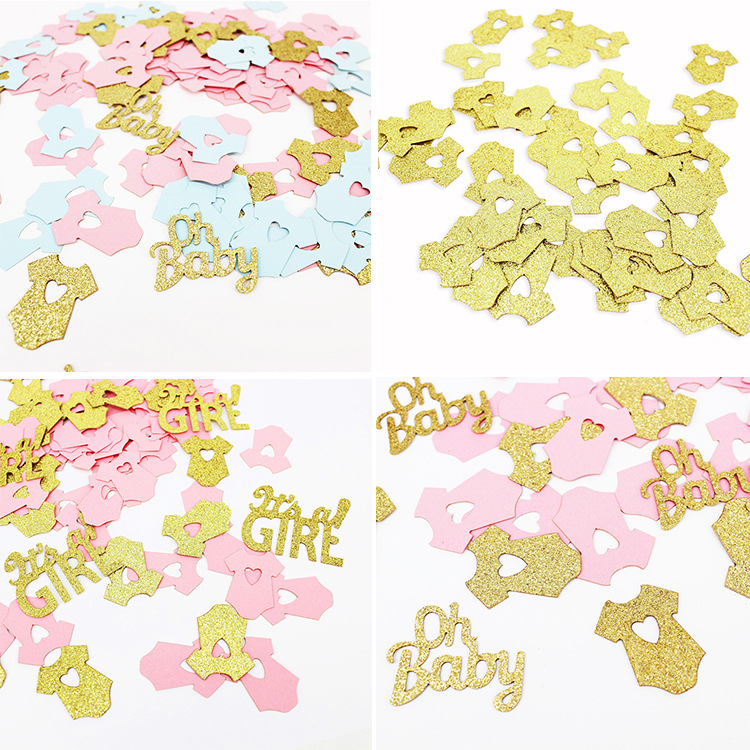 Baby Shower Party Confetti Glitter Cardstock Onesie Shapes Oh Baby It's a Girl Boy Table Scatters For Gender Reveal Birthday Newborn Celebration DIY Decoration