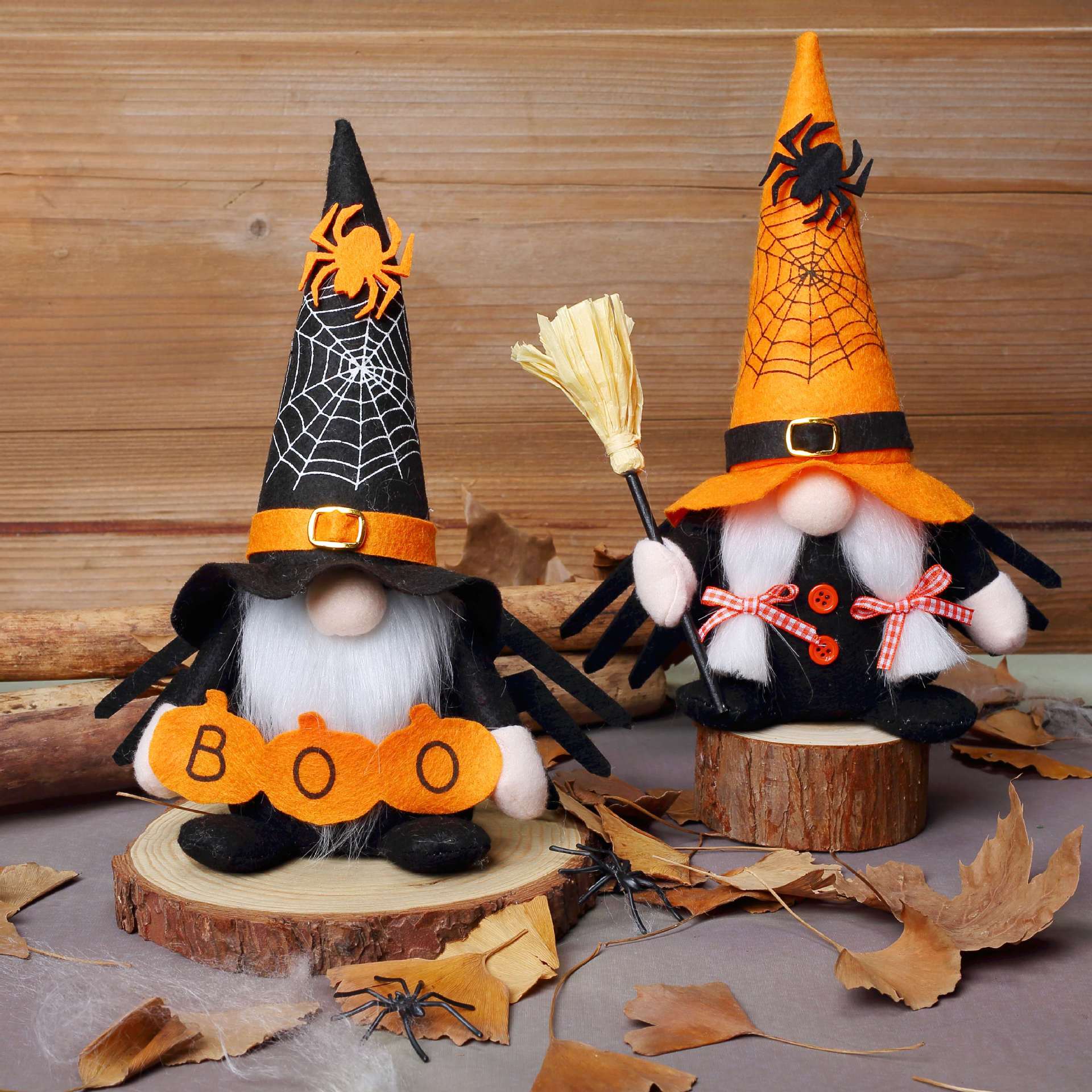 Halloween Gnome Plush Decorations Bat Wings Spider Web Dwarf Doll Faceless Old Man With Broom Pumpkin For Party Home Table Ornament