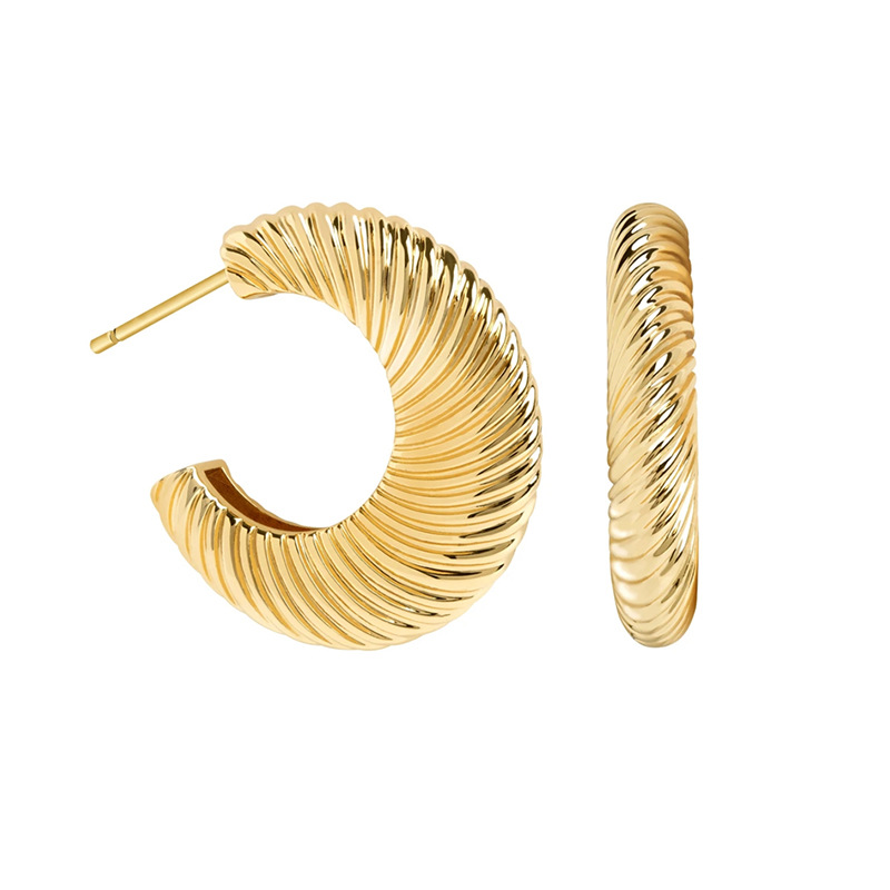 Textured Spiral Hoop Earrings Retro Croissant Design Copper With 925 Sterling Silver Earring Post