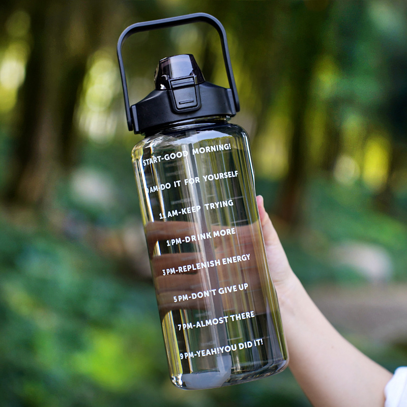 Large Capacity Sports Water Bottle Straw Motivational Time Marker Leakproof Portable Plastic Jug Fitness Gym Gym Outdoor