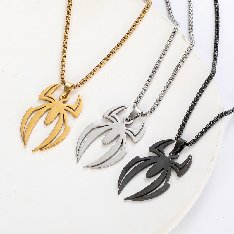Hip Hop Spider Pendant Necklace Stainless Steel Titanium Steel Spider-Man Style Box Chain Necklaces For Men Women Gothic Punk Jewelry Accessories Gift Daily Party