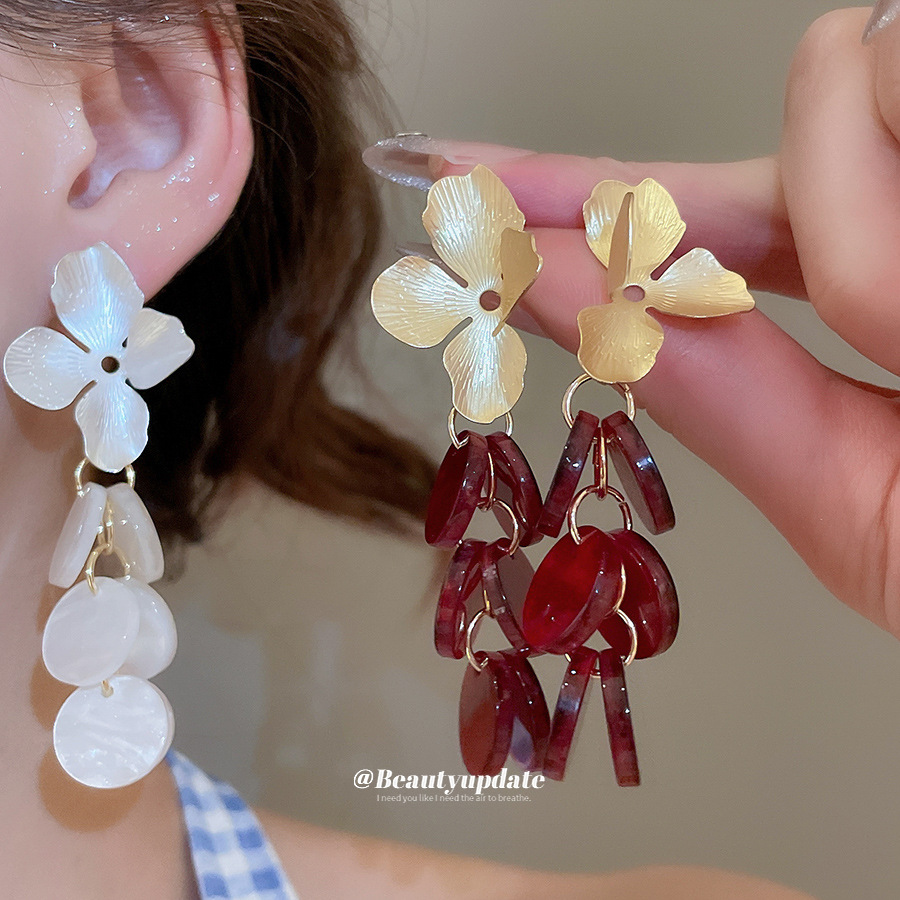 Vintage Floral Dangle Earrings For Women With S925 Silver Pin Multi Layered Resin Plates Elegant Flower Drop Earrings For Wedding Party Jewelry