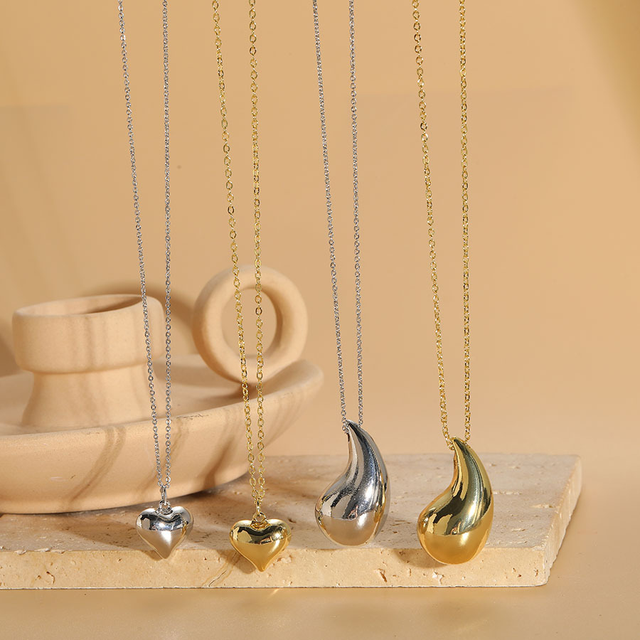 Heart And Teardrop Pendant Necklace Copper Polished Real Gold Plated Minimalist Choker For Women