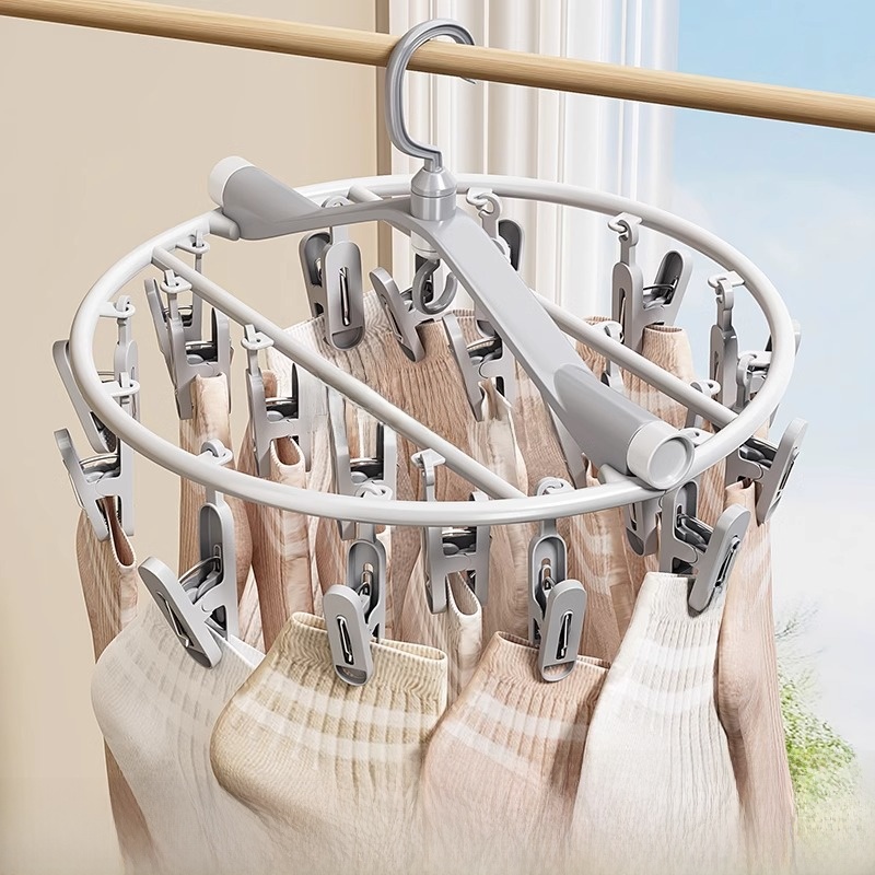 Multifunctional Folding Sock Drying Rack PP Plastic Rotating Underwear Towel Laundry Hanger For Home Dormitory Space Saving Portable Minimalist Grey