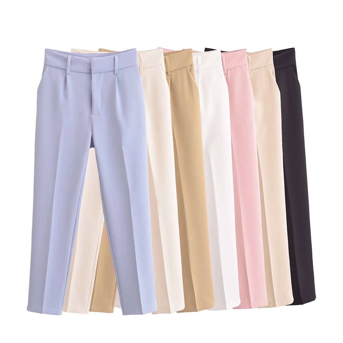 Women's High Waist Suit Trousers 100% Polyester Straight Leg Dress Pants Professional Office Commuter Long Trousers Solid Color Casual Streetwear Fashion Pants