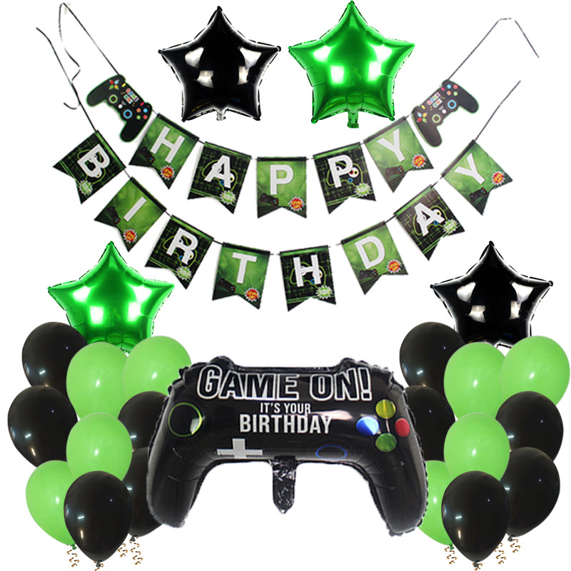 Video Game Theme Birthday Party Decoration Set Latex Aluminum Foil Balloons With Controller Foil Balloon Happy Birthday Banner For Boys Party Supplies