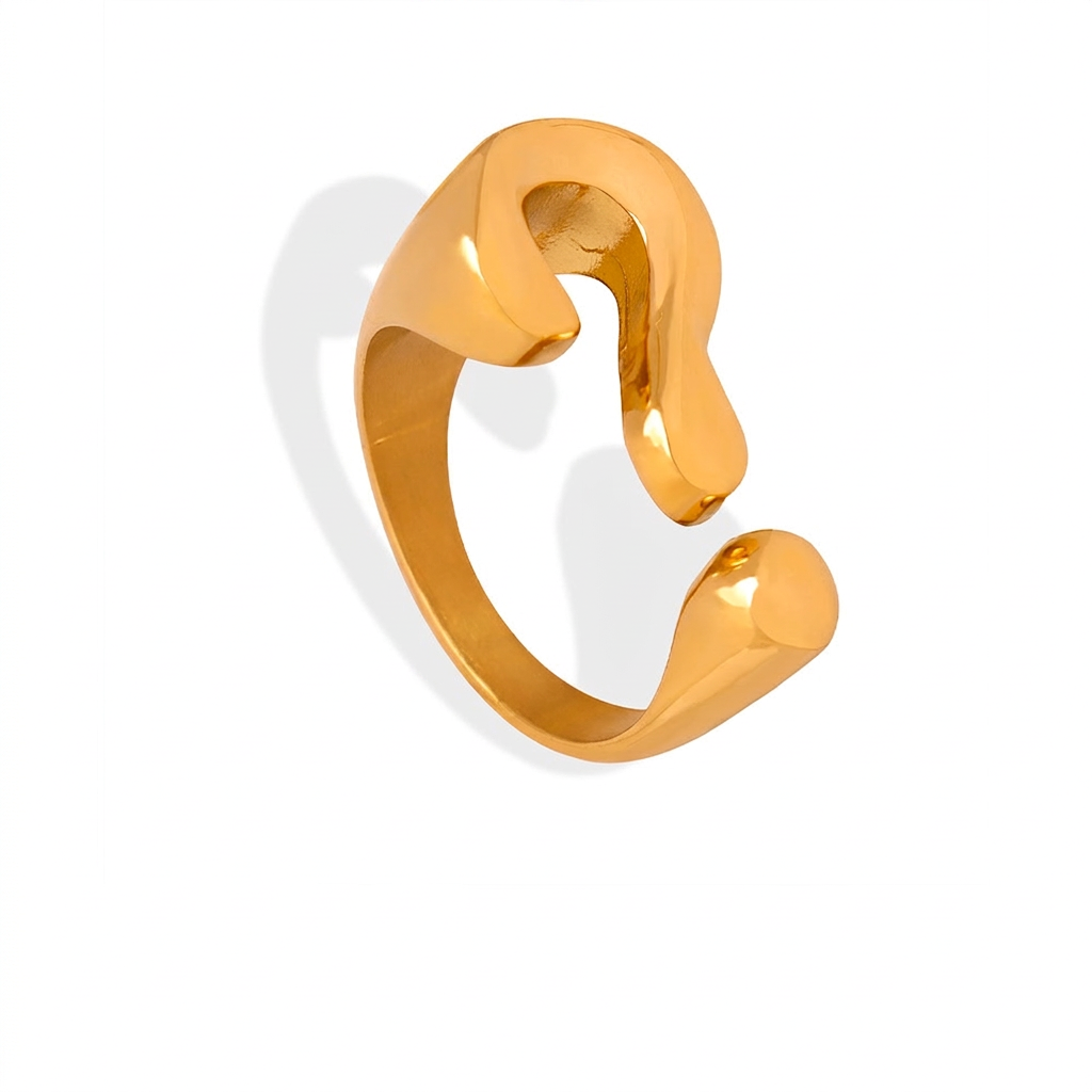 Minimalist Question Mark Open Ring Titanium Steel Gold Plated Irregular Smooth Adjustable Jewelry For Women Niche Design