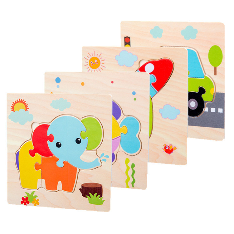 Children's Wooden Educational Puzzle Board Cartoon Animal Vehicle Shape Matching Learning Toy For Toddlers 0-3 Years Old Color Cognition Basswood Plywood Puzzle