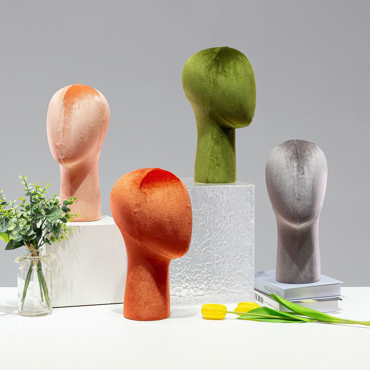 Velvet Mannequin Head Display Stand For Wigs Hats Glasses Scarves Jewelry Professional Flocking Head Mold Display Holder For Store Window Shop