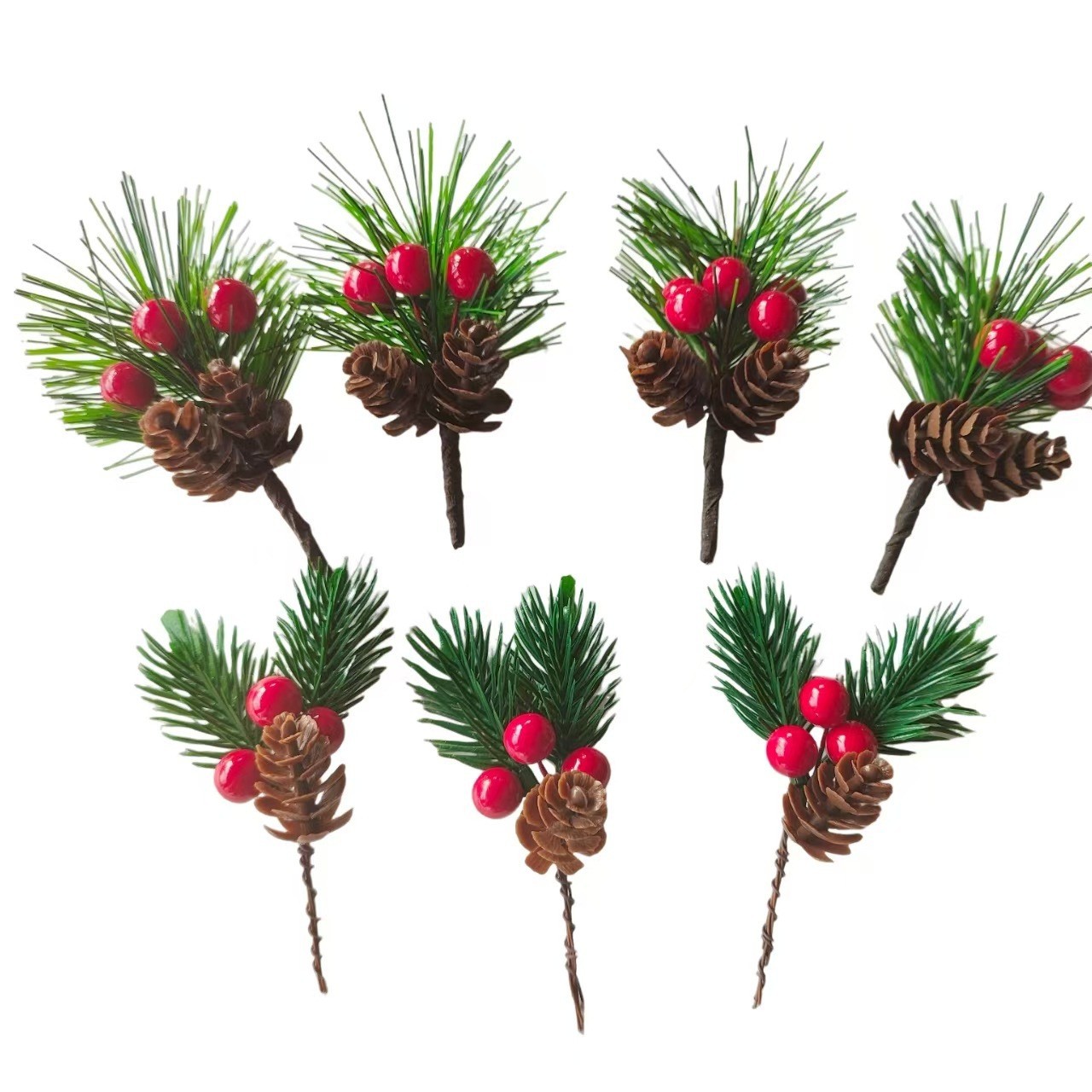 Artificial Christmas Pine Branches With Red Berries And Pine Cones Simulation Pine Needles For DIY Gift Box Package Decor Festive Party Home Winter Ornaments