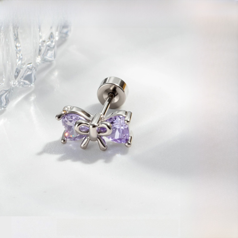 Titanium Alloy Cartilage Stud Earrings Purple Heart Zirconia Bow Cross Saturn Dragonfly Ear Piercing Jewelry With Screw Conversion Bar For Women