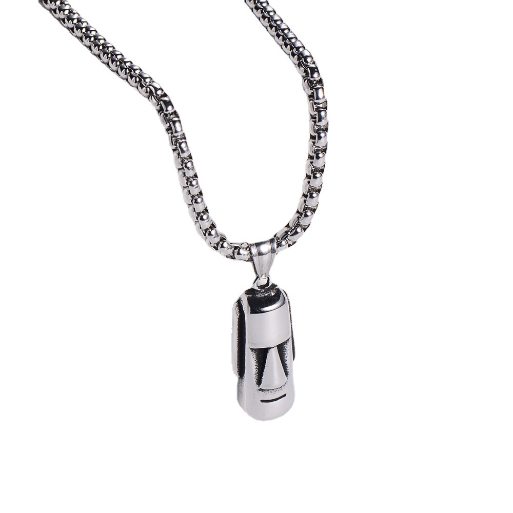 Moai Head Statue Pendant Necklace 304 Stainless Steel Retro Vintage Easter Island Face Jewelry For Men Women
