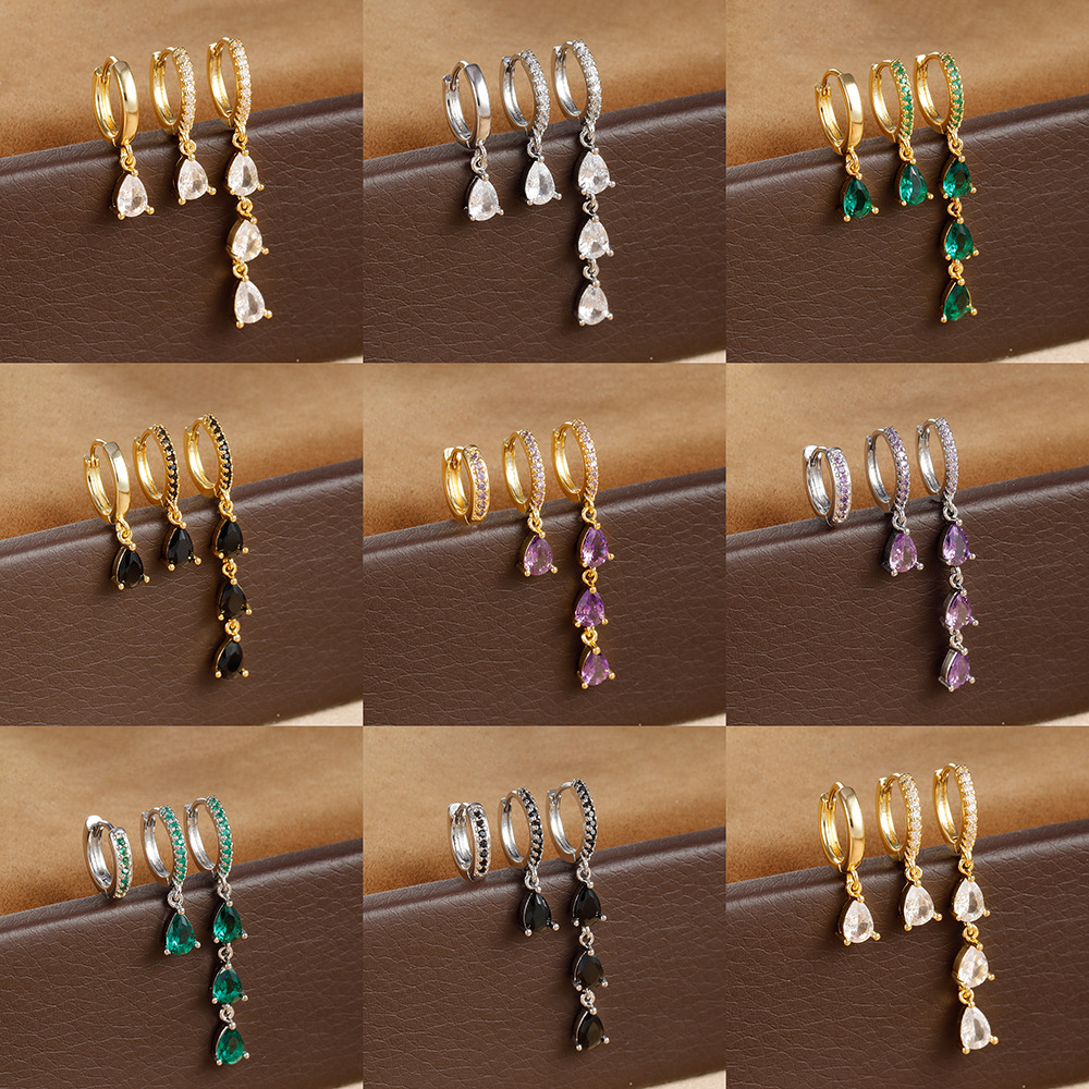 Water Drop Dangle Hoop Earrings Copper Micro Pave Cubic Zirconia Fashion Jewelry For Women Elegant Versatile Colorful Style