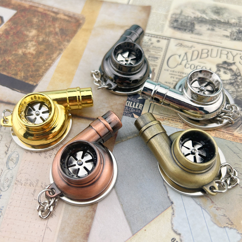 Zinc Alloy Car Modification Parts Keychain Turbo Wheel Hub Piston Brake Disc Pendant With Rotating Fan Whistle For Auto Tuning Enthusiasts Men Gift Keyring