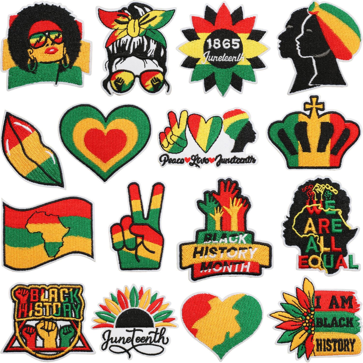 Black History Month Juneteenth Embroidery Patches Afro African Map Heart Peace Sign Iron On Applique For Clothing DIY Decoration Women Men