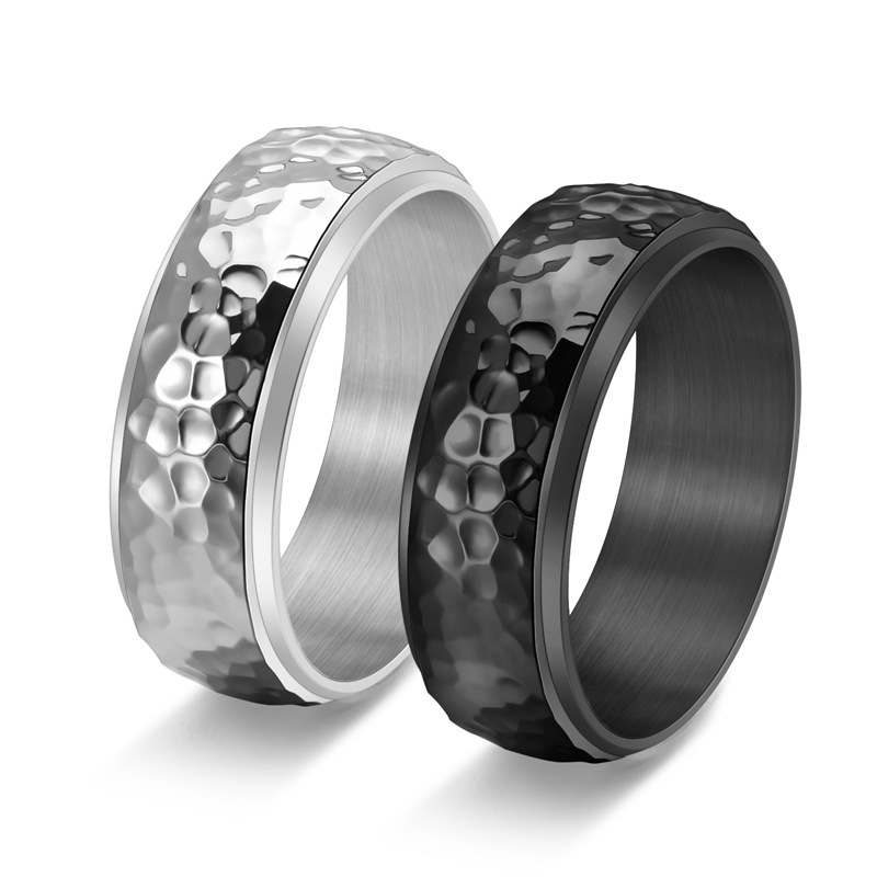 Men's Titanium Steel Rotatable Spinning Ring With Hammered Honeycomb Texture Niche New Chinese Style Personalized Finger Jewelry Accessory Gift For Men Daily Wear