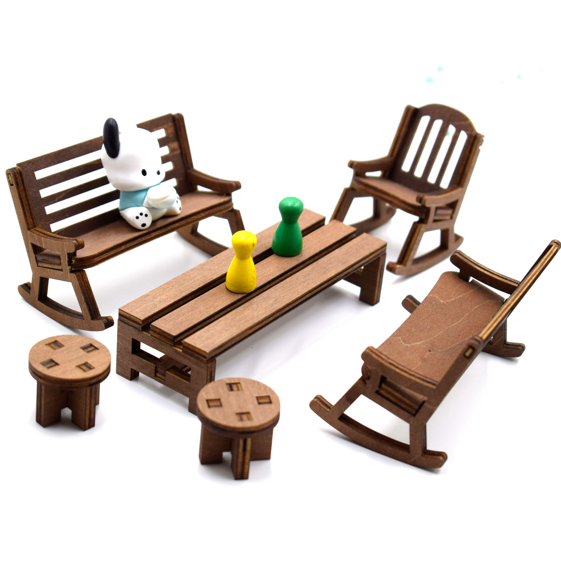Modern Miniature Wooden Dollhouse Furniture Set Basswood Micro Landscape Decor Accessories For DIY Doll House Desk Ornaments