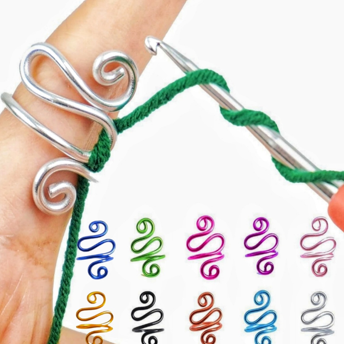 Adjustable Metal Crochet Tension Ring Serpent Spiral Yarn Guide Finger Ring Handmade Knitting Tools For Crocheting Braiding Accessories For Women Men