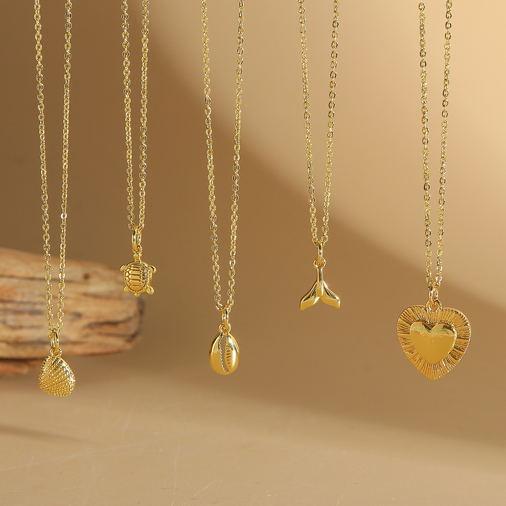 Pendant Necklace Gold Plated Copper Polished Heart Shell Money Bag Turtle Fish Tail Individual Trendy Jewelry For Women