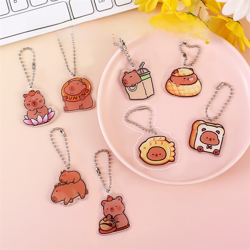 Cute Cartoon Capybara Acrylic Keychain Double Sided Printing Animal Bag Pendant Charm For Backpack Decoration Small Gift For Students Kids Women