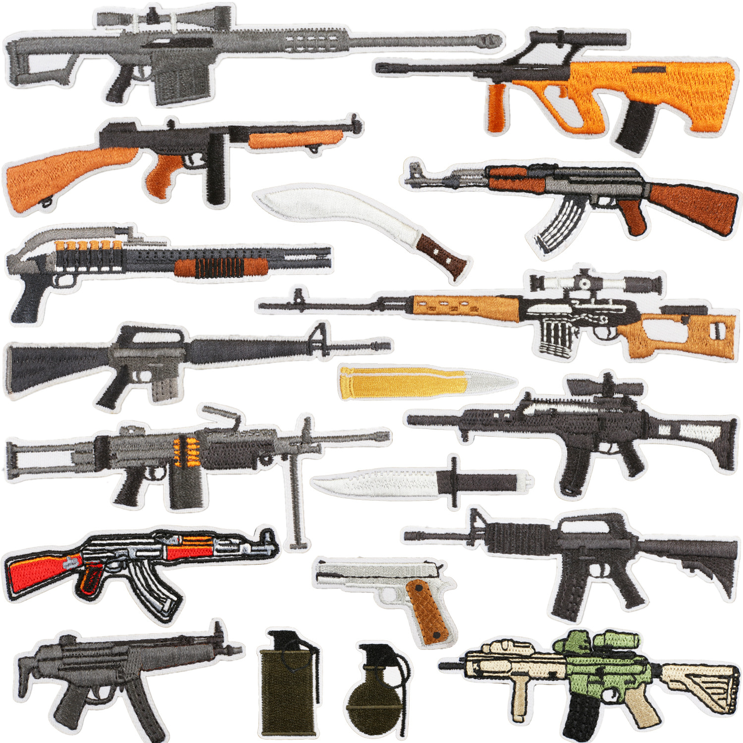 Military Tactical Embroidery Patches Set Iron On Sewing Applique Clothing Backpack Jacket Gun Grenade Dagger Weapon Shapes DIY Decorative Patches