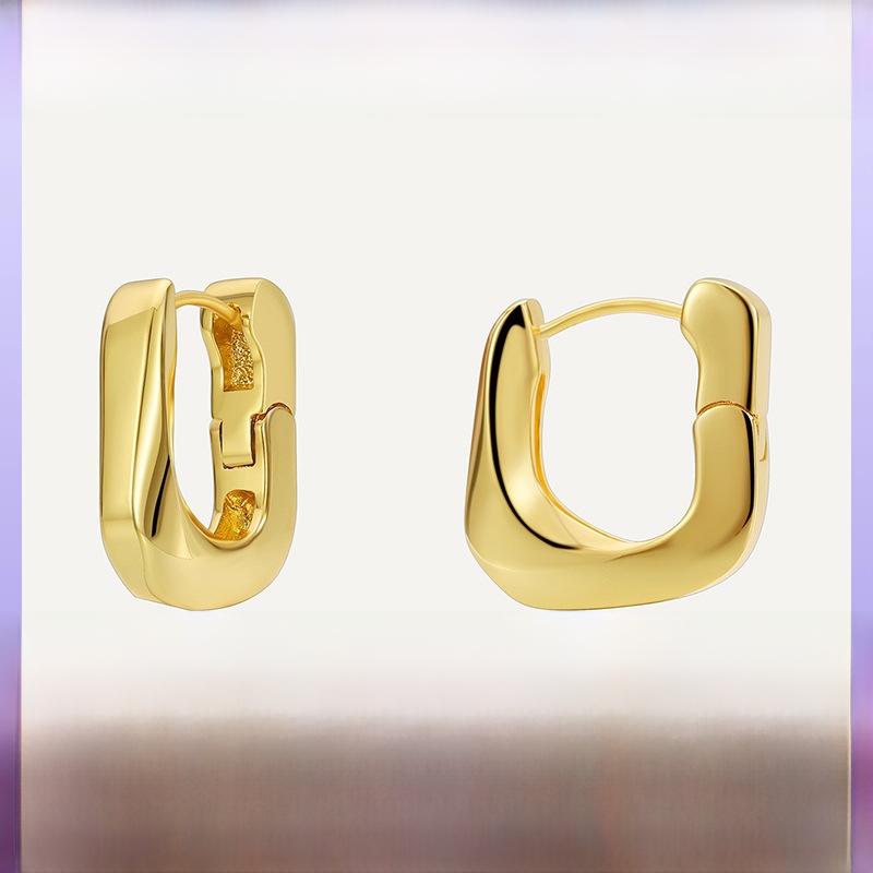 Geometric U-Shaped Hoop Earrings Asymmetric 18K Gold Plated Copper Minimalist Irregular Design For Women