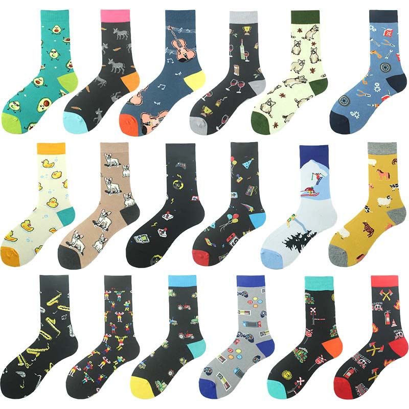 Novelty Patterned Crew Socks Polyester Breathable Funny Animal Transport Music Graphic Mid-Tube Socks Trendy Streetwear Casual Sport Socks For Men Women
