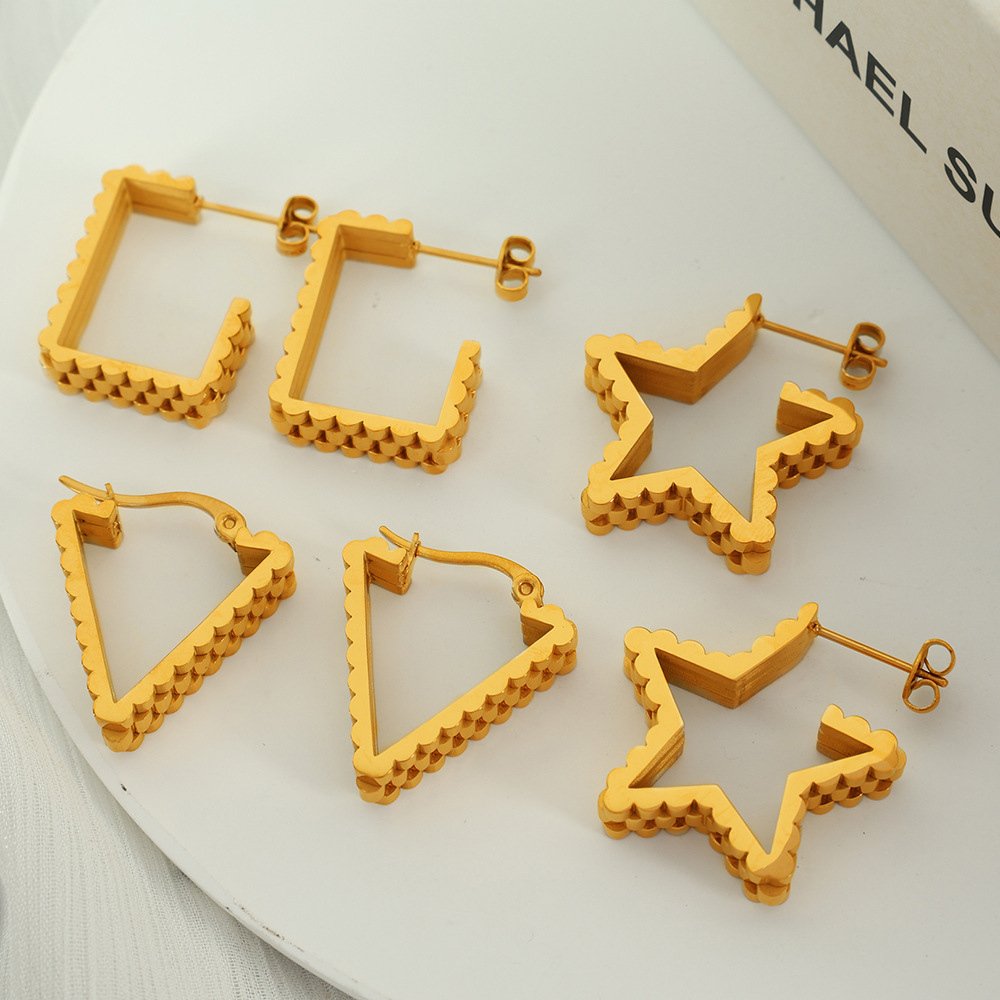 Stainless Steel Geometric Earrings Vintage Industrial Watch Link Texture Star Triangle Square For Women Fashion Jewelry