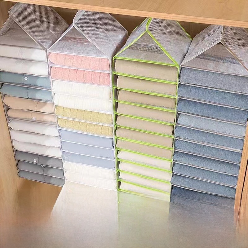Multi-Layer Hanging Wardrobe Clothes Organizer Mesh Foldable Closet Storage Bag For Pants Sweaters Space Saving Home Organization Wardrobe Accessories