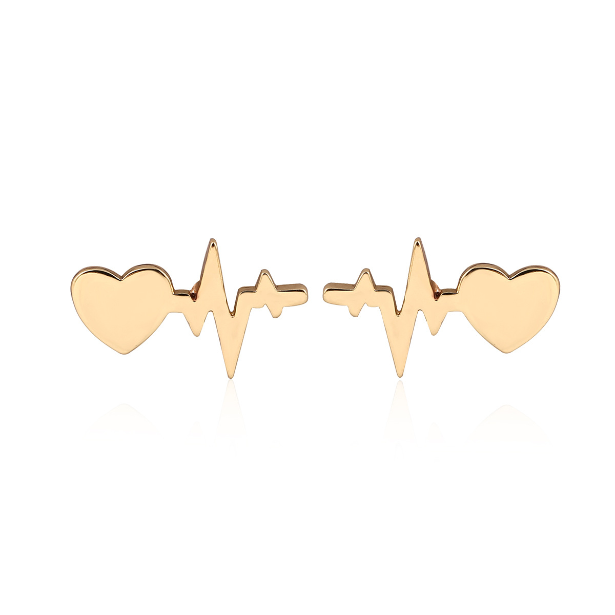 Minimalist Heart Heartbeat EKG Stud Earrings For Women Tiny Heart Rate Polished Alloy Ear Studs Daily Fashion Jewelry Accessories Gift