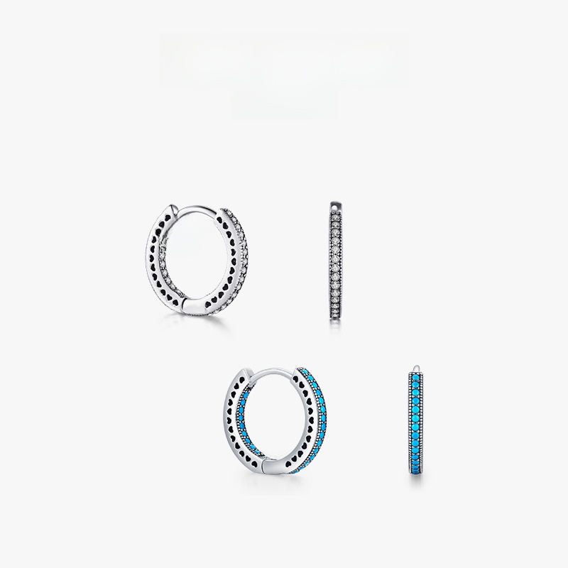 MODIAN 925 Sterling Silver Hoop Earrings For Women Turquoise Blue Zirconia Inlaid Minimalist Earrings With Heart Pattern Inside Elegant Jewelry Gift
