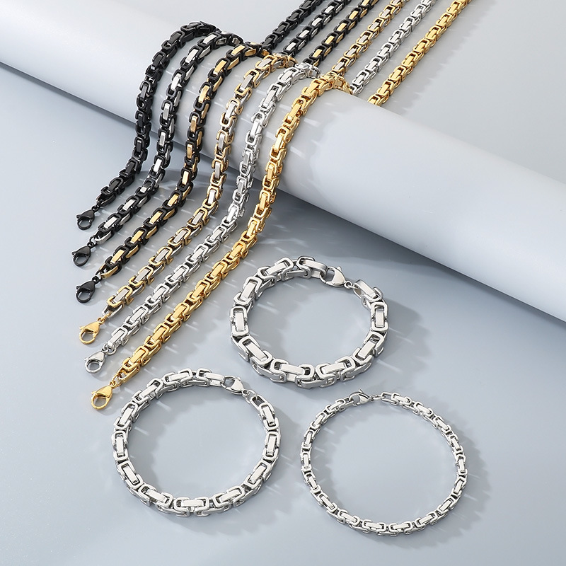 Stainless Steel Byzantine Chain Necklace Chunky Link Hip Hop Gothic Punk Jewelry Unisex Fashion Trendy Jewelry Accessory