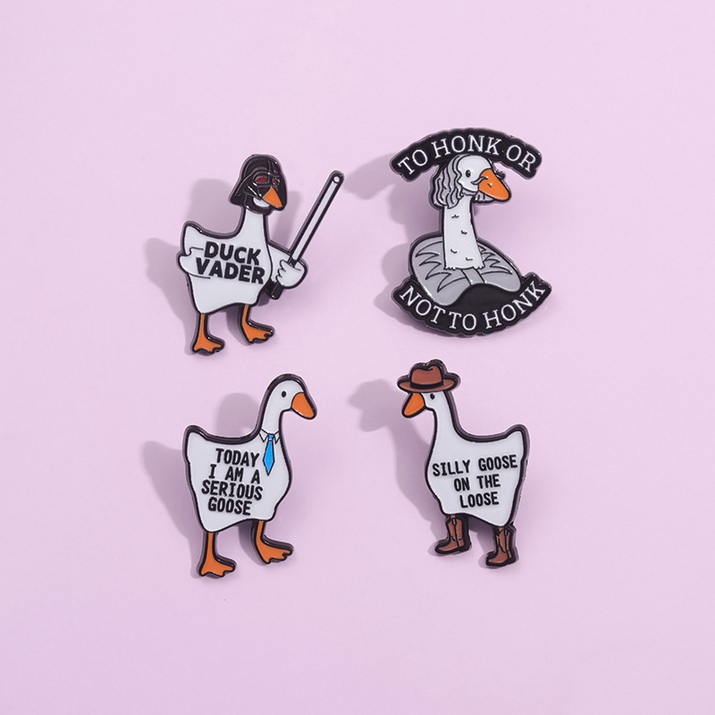 Funny Cartoon Goose Alloy Enamel Brooch Pin Today I Am A Serious Goose Silly Goose On The Loose Duck Vader Shakespeare Goose Badge For Clothing Bag Decor Women Men