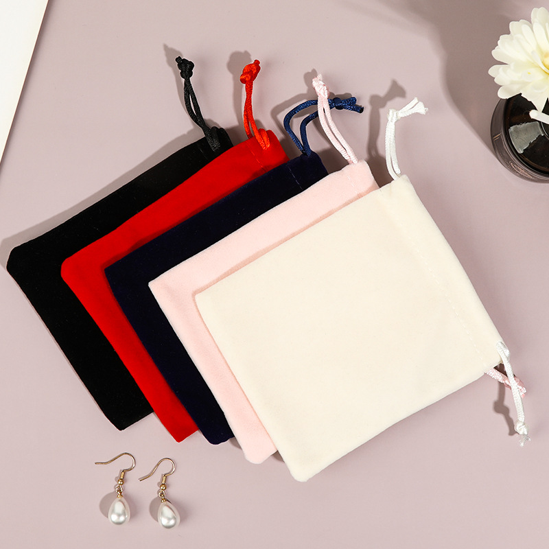 Thick Drawstring Velvet Jewelry Bags Soft Velvet Pouch Gift Packaging Storage Organization Small Items Portable Minimalist Rings Earrings Necklaces