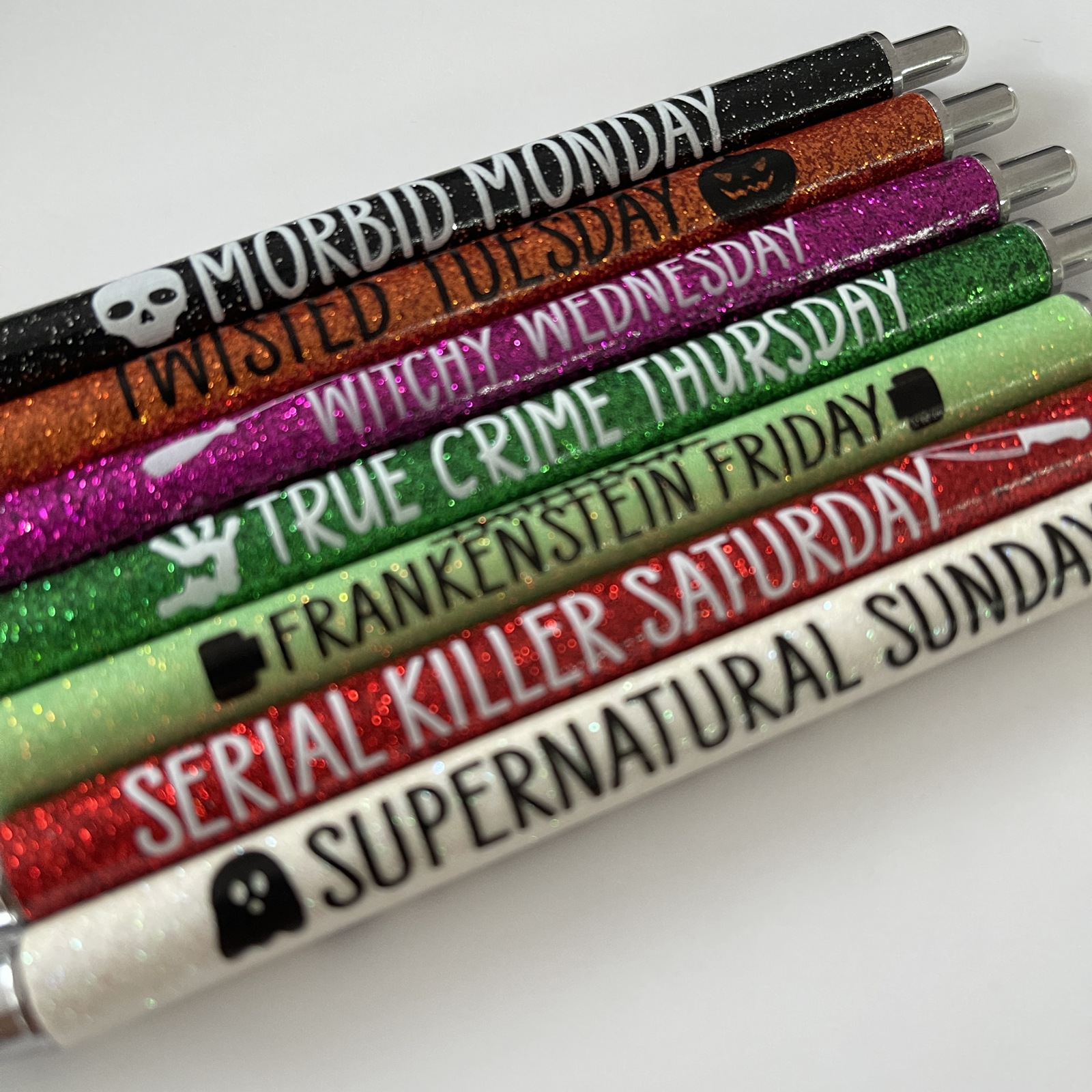 Halloween Christmas Glitter Ballpoint Pens Metal Retractable Weekly Themed Pens For Office School Party Gothic Stationery