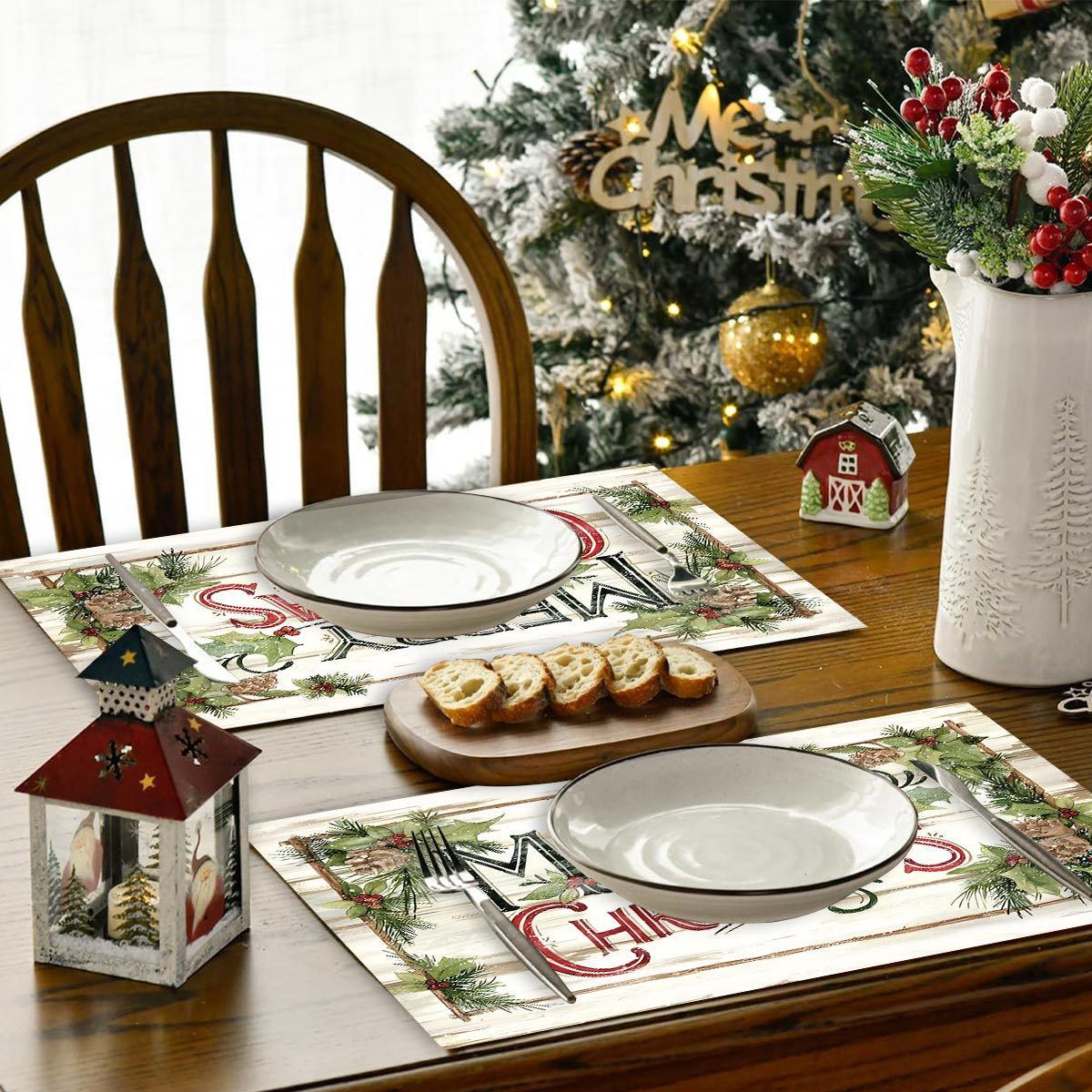 Merry Christmas Placemats Heat Resistant Washable Polyester Table Mats For Holiday Party Dining Decor Rectangle Place Mats For Kitchen