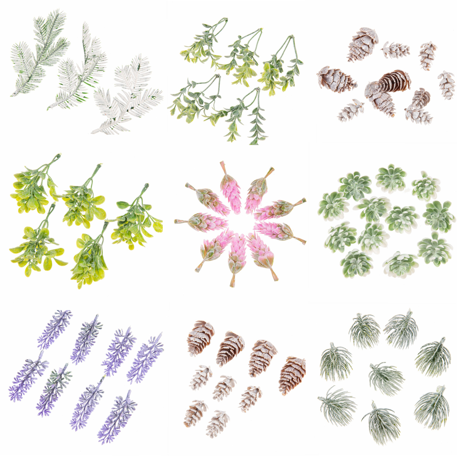 Christmas Artificial Plants Set Plastic Frosted Pine Cones Succulents Lavender For DIY Holiday Decoration Photography Props Greenery Ornaments