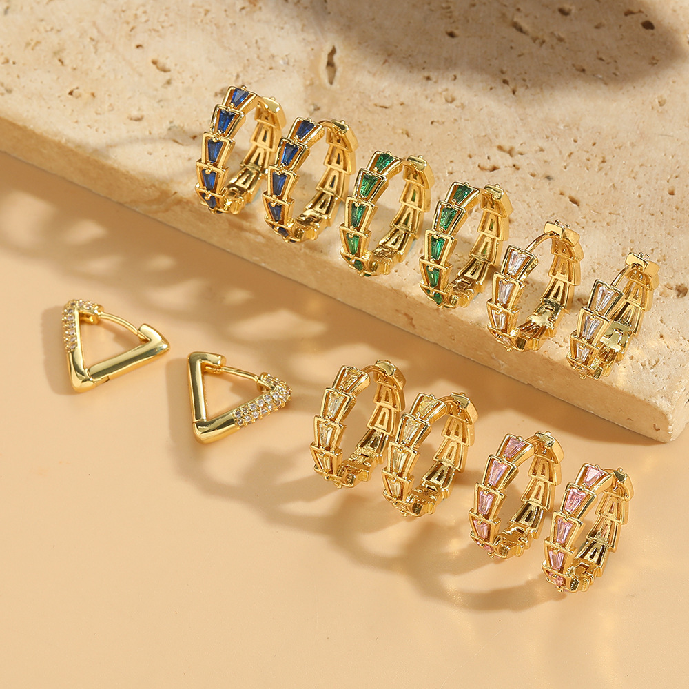 Geometric Hoop Earrings Copper Zirconia French Retro Scale Texture Elegant Jewelry Women