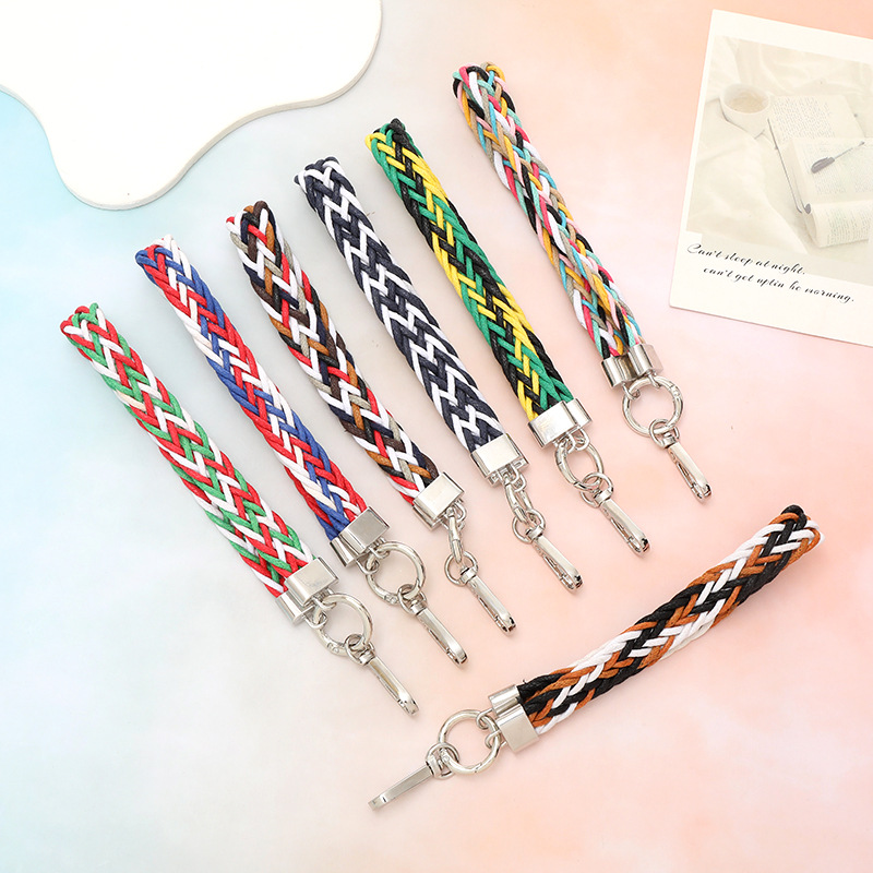 Handmade Woven Phone Lanyard Wrist Strap Anti-lost Keychain Pendant Polyester Cotton Braided Hand Band For Women Girls Phone Cases Bags Keys Accessories