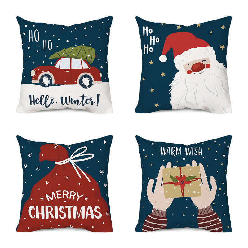 Christmas Theme Throw Pillow Covers Linen Polyester Blend Printed Decorative Cushion Cases For Sofa Couch Home Living Room Xmas Decor